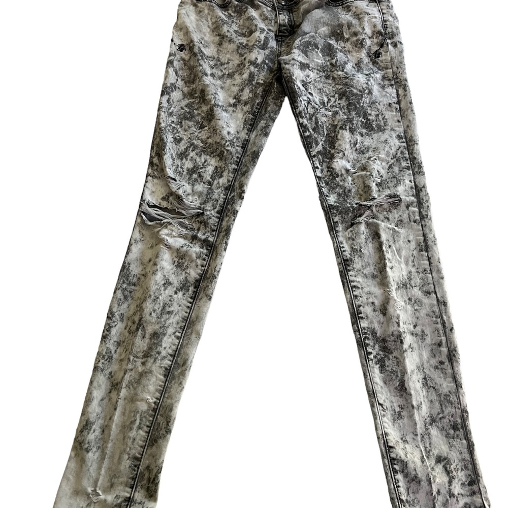 Apple Bottom Jeans Gray Acid Wash Low Rise Denim Embroidered Sz 7/8 - Picture 4 of 7